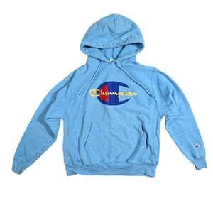 Champion Reverse Weave Hoodie Light Blue Pullover Hooded Sweatshirt Men's Medium